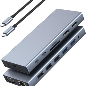 Triple Display USB-C Hub MST 15-in-1 Type C Docking Station