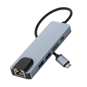 5 in 1 USB Type C Hub to RJ45 LAN Ethernet Adapter